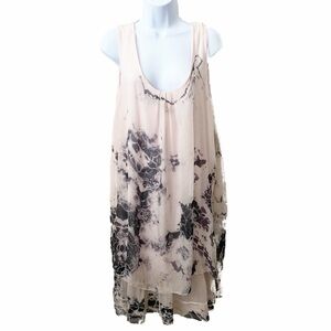 Luna Luz, Silk Dress Blush Gray Tiered Hem Soft Ballet